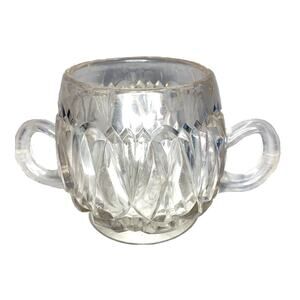 Vintage Cut Clear Glass Sugar Bowl 4" Tall Colonial Two Handles Rough Condition